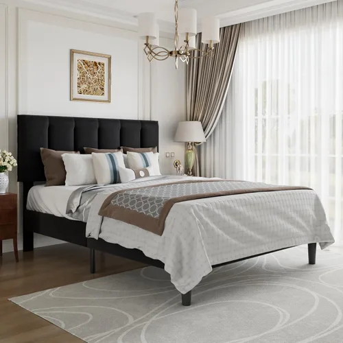 Vista 44 de VECELO Base de cama de tamaño individual con cajón de almacenamiento, base de cama de plataforma resistente con cabecera y fuerte soporte de Negro