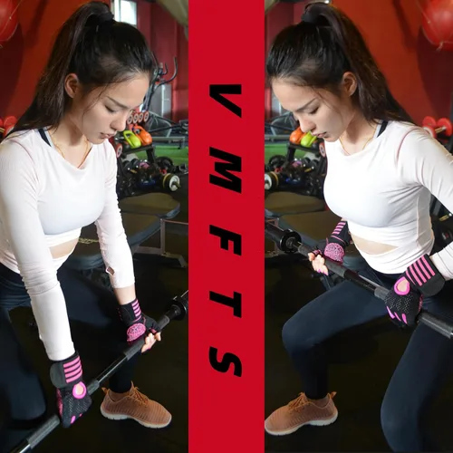 Vista 5 de Guantes de levantamiento de pesas, guantes de entrenamiento acolchados con soporte para muñeca, guantes de gimnasio para mujeres y niñas, gimnasio