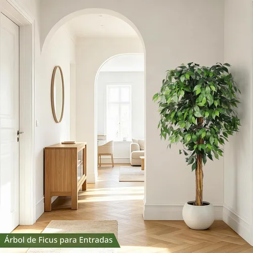Vista 5 de Realead Árbol de ficus artificial de 5 pies con tronco triple y maceta