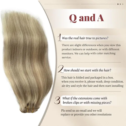 Vista 5 de Extensiones de cabello rubio ceniza con reflejos, extensiones de cabello humano real con clip, de 12 pulgadas, 2.47 onzas, doble trama, invisible