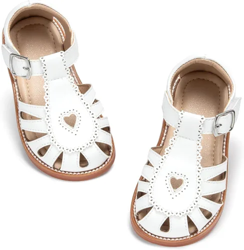 Vista 21 de Sandalias de verano para niñas con puntera abierta, sandalias planas de princesa con suela cómoda D742 Oro