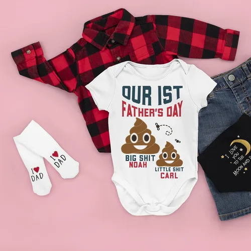 Vista 8 de Regalos del primer día del padre trajes a juego camiseta de papá personalizada y mono para bebé 6 diseños Camisas a juego de padre hijo camisa