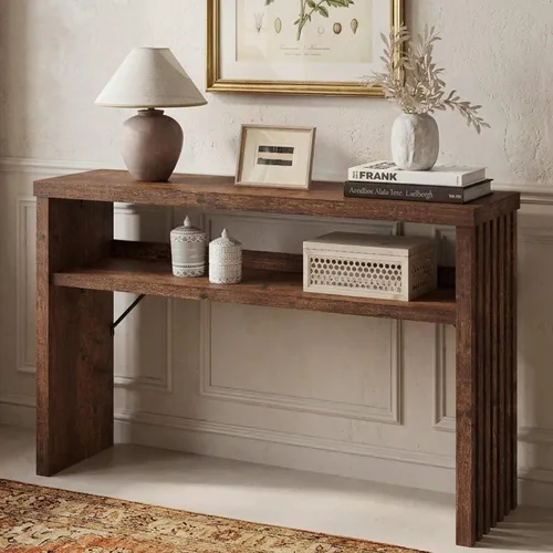Vista 11 de BON AUGURE Mesa consola de madera para entrada, mesa de entrada de 47 pulgadas con almacenamiento, mesas de sofá estrechas con cajones, modernas