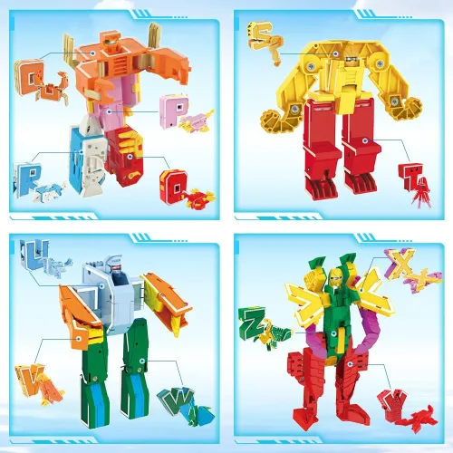 Vista 4 de VEAIS - Juguetes de animales del alfabeto, STEM ABC Learning Alphabots Juguetes transformadores - 26 piezas