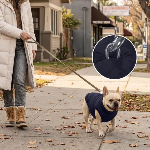 Vista 4 de JoyDaog Chaqueta cálida con forro polar de 2 capas para cachorros en invierno y clima frío, abrigo suave y resistente al viento para perros Azul