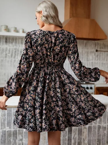 Vista 2 de Floerns Vestido de mujer con estampado floral y cuello en V y manga acampanada