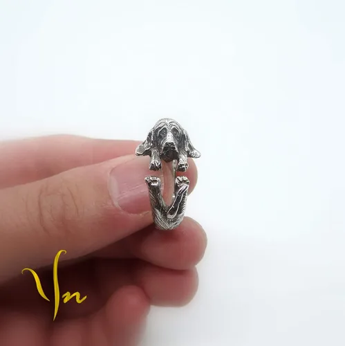Vista 5 de Anillo de plata Basset Hound, anillo de perro de plata esterlina, joyería de Basset Hound, joyería de plata