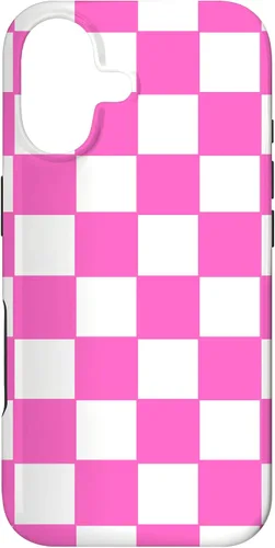 Vista 31 de Funda de tablero de ajedrez clásica a cuadros rosa y blanco para iPhone 16