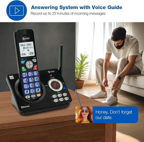 Vista 2 de AT&T Teléfono inalámbrico DECT 6.0 - Bloqueador de llamadas inteligente, Bluetooth conecta a la celda, anuncio de identificación de llamadas