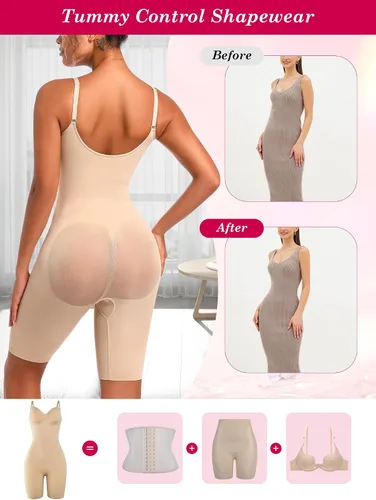 Vista 6 de Atbuty Body para mujer, pantalones cortos con control de abdomen, sin costuras, moldeador de cuerpo