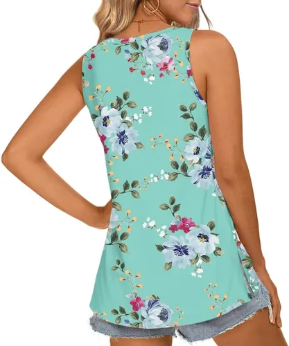 Vista 3 de LONGYUAN - Camisetas sin mangas de verano para mujer con diseño casual y holgado, blusa tipo túnica con cuello en V y aberturas laterales