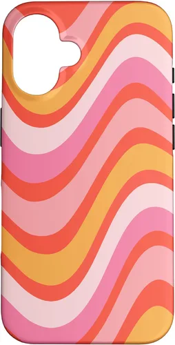 Vista 31 de iPhone 13 Pro Retro Liquid Swirl patrón de líneas onduladas rosa mandarina naranja funda