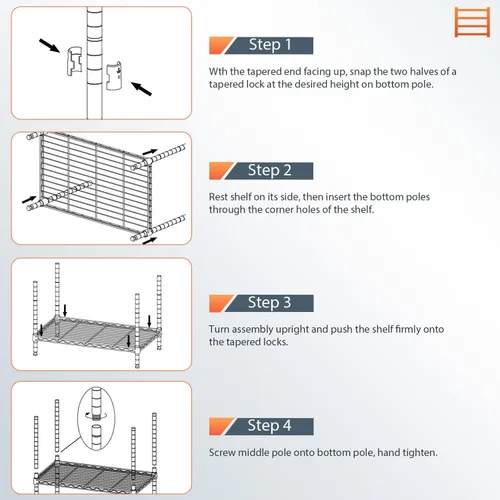 Vista 6 de BestOffice Estantes de almacenamiento de 5 estantes, estantería ajustable, estantes de metal, 11.6 pulgadas de profundidad x 21.5 pulgadas de ancho