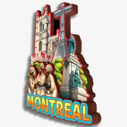 Vista 3 de Montreal - Imán para nevera de Canadá, colección de madera, madera 3D, hecho a mano, recuerdos de ciudad, imán para nevera, decoración del hogar