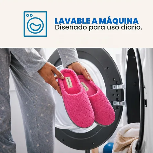 Vista 5 de Dearfoams - Pantuflas de espuma viscoelástica para mujer Leslie Terry con anchos amplios para interiores Paradise Pink Terry