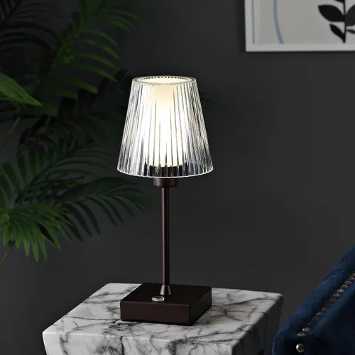 Vista 2 de JONATHAN Y JYL7225A - Lámpara LED recargable portátil de bronce aceitado de 12.5 pulgadas, con pantalla acrílica acanalada transparente, regulable