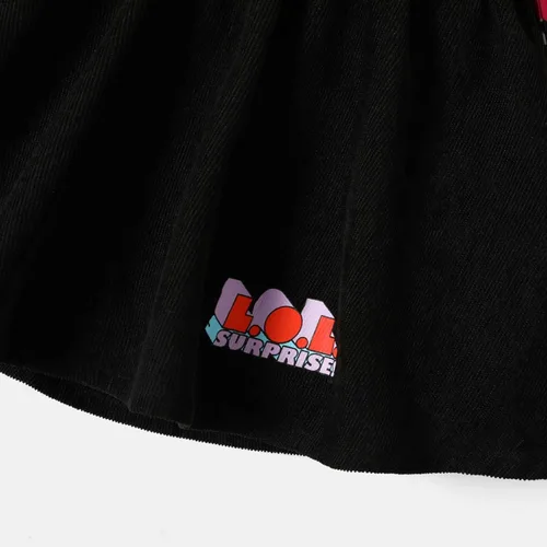 Vista 5 de L.O.L. Surprise! Conjunto de 2 piezas de camiseta de manga larga con cuello alto a cuadros para niña pequeña, falda con tirantes color negro