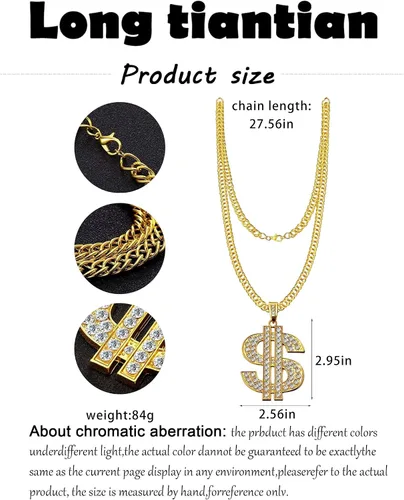 Vista 7 de 90s Necklace Rings Set 80s Outfit for Women Hip Hop Party Gold 80s 90s Rapper Accessories Dollar Sign Necklace Rings Set