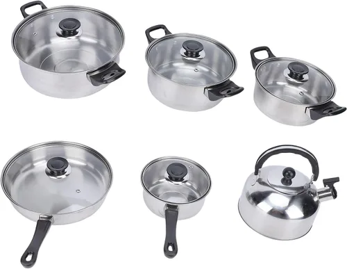 Vista 5 de Pssopp Stainless Steel Cookware Set, Skillets Handle Pots Pans Set for Kitchen Home Various Cooking Methods Stainless Steel Cookware, Heat Proof