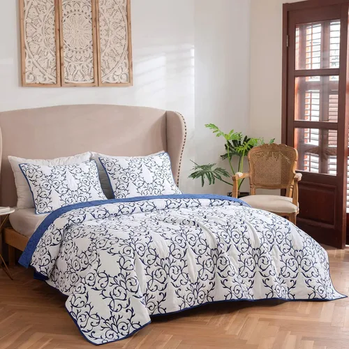 Vista 55 de Mixinni - Juego de colcha reversible de 2 piezas, tamaño individual, color beige, con patrón bordado elegante, juego de edredón y funda de almohada