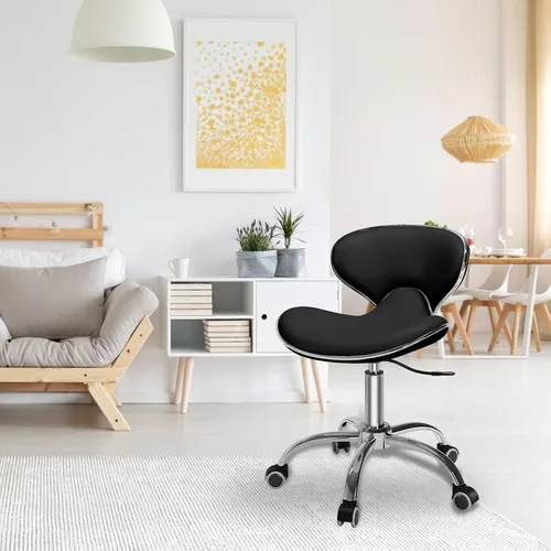 Vista 8 de SALONFACTORY Taburete con ruedas ajustable multiusos negro con respaldo Heavy Duty 400Lbs, 360 giratorio con ruedas, 5 pulgadas ajustable