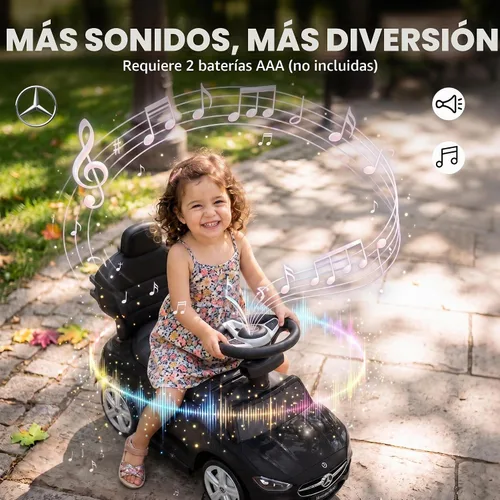 Vista 8 de Qaba Auto de empuje 4 en 1 para niños pequeños con licencia Mercedes-Benz Negro