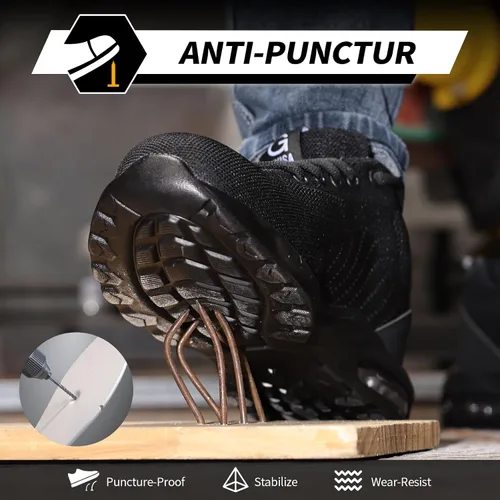 Vista 3 de GLANOUDUN Zapatos de punta de acero para hombre, zapatos de trabajo negros, zapatos de seguridad ligeros para hombres, zapatos de seguridad