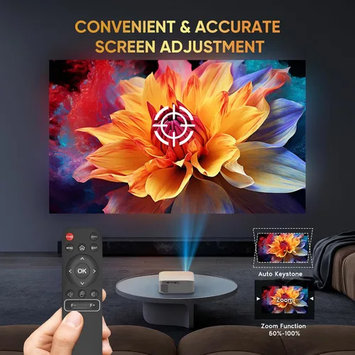 Vista 5 de [Aplicaciones integradas] Mini proyector inteligente de corto alcance 4K con WiFi 6 y Bluetooth, proyector de película para exteriores Keystone