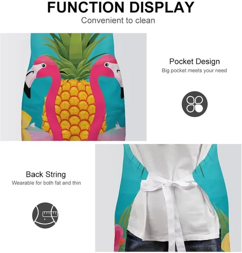 Vista 6 de MUSM Apron for Adults - 27.6 X 31.5 Inch, Heavy-Duty Polyester Aprons with Two Large Pockets, Waterproof Pineapple Flamingo Kitchen Apron for
