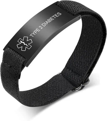 Vista 22 de Pulsera de alerta médica personalizada para hombres - Pulseras de identificación de acero inoxidable con correa elástica personalizada grabada