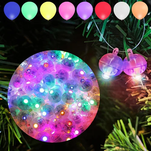 Vista 12 de Aogist - 50 mini luces de 10 colores, luz LED impermeable de largo tiempo de espera, funciona con pilas, lámpara de bola para globo, farol de papel