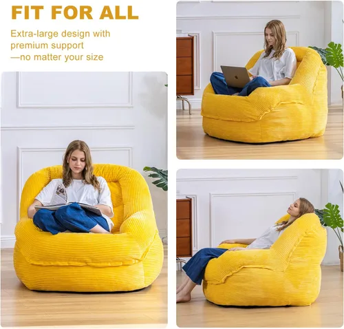 Vista 5 de Silla Puf Gigante con Reposabrazos - Asiento Acogedor de Gran Tamaño para Adultos, Tela de Pana y Relleno de Espuma de Alta Resistencia, Salón Ideal