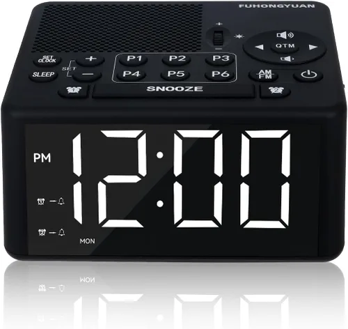 Vista 8 de Reloj de alarma digital con radio AM/FM, preajustes, alarmas duales, alarma de días laborables/fines de semana, función de repetición, temporizador
