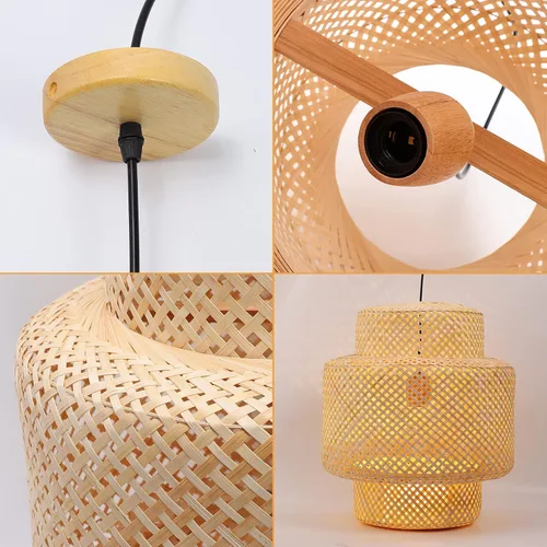 Vista 5 de Frontsea - Iluminación colgante de ratán para cocina, pantalla de bambú hecha a mano, decoración bohemia de madera, moderna lámpara de techo
