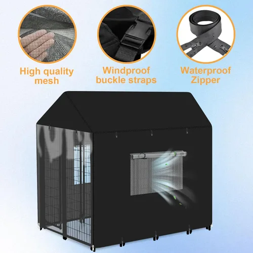 Vista 3 de Funda para perrera para perros al aire libre, cobertura completa, 600D, impermeable y duradera, para jaula de perro de 4.2 pies de profundidad x 4.2