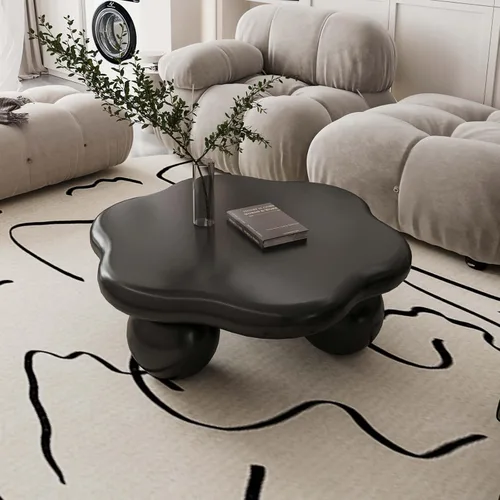 Vista 4 de Mesa de centro moderna de 35 pulgadas, con forma de pétalo, mesa de centro baja, linda mesa de té irregular para interiores con 3 patas de bola