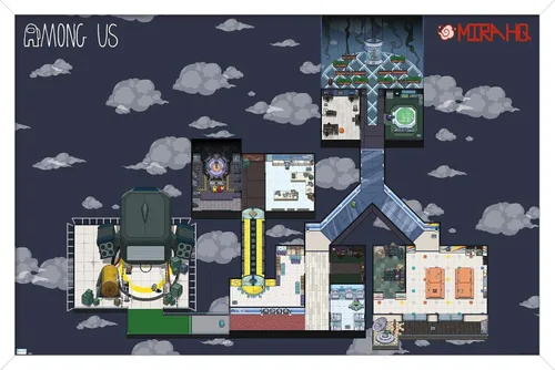 Vista 13 de Among Us - Póster de pared Mira Map, 22.4 pulgadas de largo x 14.7 pulgadas de ancho, versión enmarcada de madera de granero Versión enmarcada