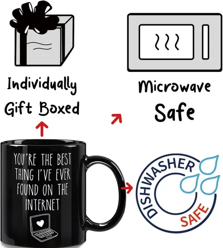 Vista 4 de Dnuiyses Taza de aniversario con texto en inglés "You Are Best Thing I Found On The Internet", regalo romántico de aniversario para mujeres