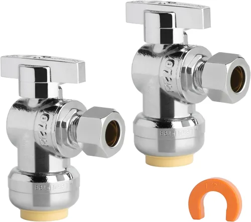 Vista 17 de Válvula de Parada Angular WiseWater 1/2" FNPT x 3/8" OD de Compresión, Válvula de Cierre de Inodoro de Cuarto de Vuelta de Latón Cromado para Baño