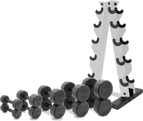 Vista 28 de CAP Barbell Juego de mancuernas hexagonales recubiertas de 150 libras con estante vertical Múltiples opciones