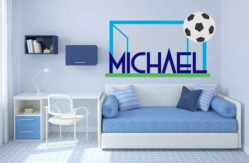 Vista 7 de Calcomanía de pared de fútbol con nombre personalizado, calcomanía de pared de fútbol, mural de pared de portería de fútbol personalizado