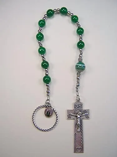 Vista 6 de Rosario penal irlandés San Patricio Católico Celta 11 3/4 pulgadas 0.315 in ágata verde y 0.394 in Rosario de ágata verde