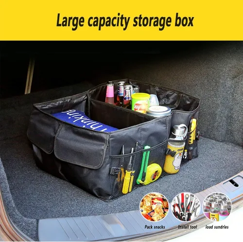 Vista 4 de Organizador de maletero de 51L de gran capacidad para coche, organizador de maletero de SUV de tela Oxford con 2 bolsillos y 4 redes