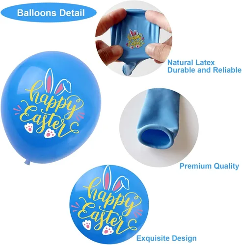 Vista 5 de Globos de Pascua con diseño de huevos de conejo, globos de fiesta verde, rosa, azul, amarillo, para fiesta temática de Pascua, suministros