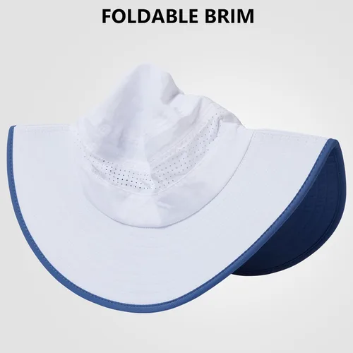 Vista 2 de Sombrero de cubo de sol con ala plegable UPF 50+ resistente al agua con malla perforada láser ajustable para hombres y mujeres al aire libre Blanco