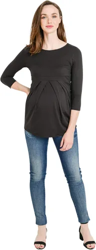 Vista 19 de LaClef - Blusa de maternidad para mujer, cuello redondo, manga 3/4, plisada al frente, estilo peplum