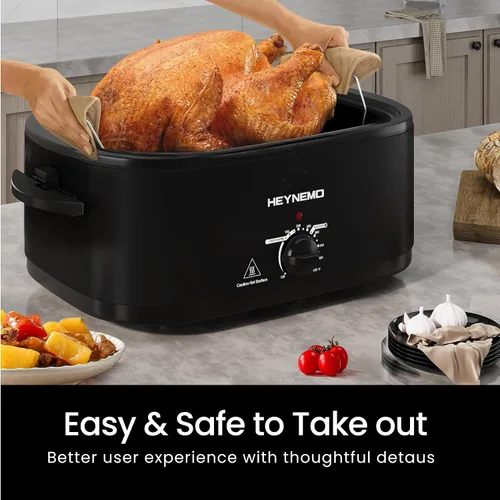 Vista 2 de Horno tostador de 18 cuartos de galón con tapa de autohilvanado, horno eléctrico de pavo de acero inoxidable de 1450W con asas de tacto frío, Negro