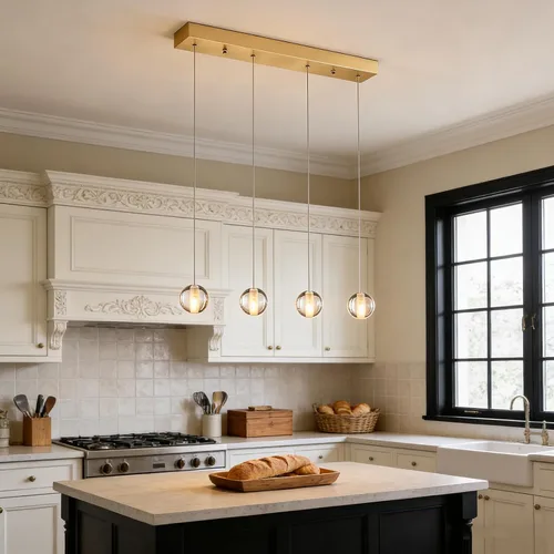 Vista 8 de Lámparas colgantes de oro cepillado de 4 luces para isla de cocina moderna, lámparas colgantes de globo de cristal para comedor sobre mesa, lámparas