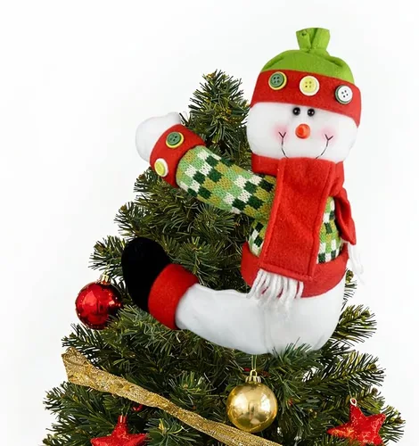 Vista 7 de Adornos de elfo para la parte superior del árbol de Navidad, decoración única y divertida de Navidad de peluche de elfo abrazador para adornos