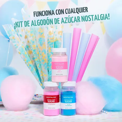 Vista 6 de Nostalgia Máquina vintage de algodón para encimera de caramelo duro y sin azúcar, incluye 2 conos reutilizables y cuchara de azúcar, color aguamarina